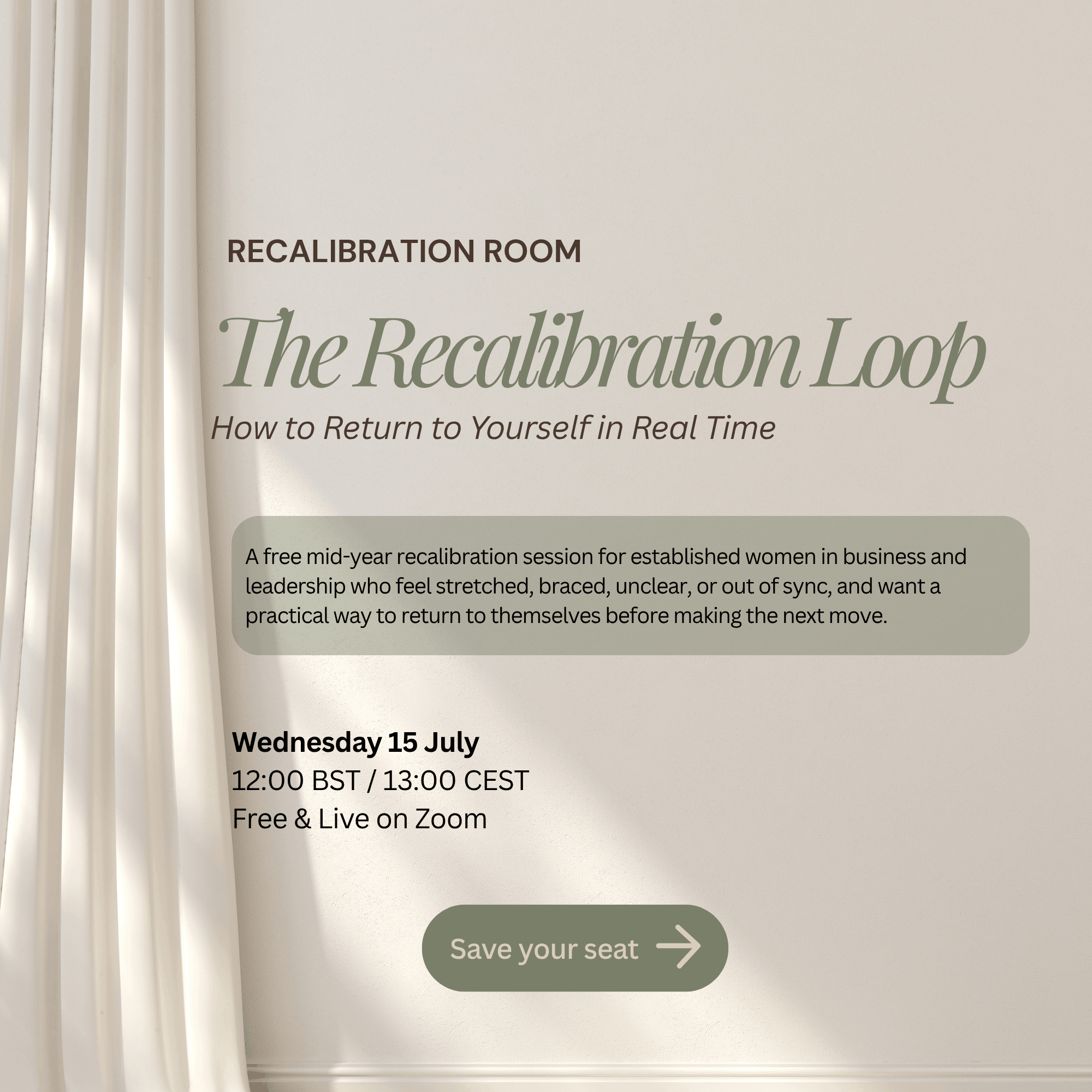 Recalibration Room The Recalibration Loop with Nicola Cloherty - 15th July 2026 Recalibration Room The Recalibration Loop with Nicola Cloherty - 15th July 2026
